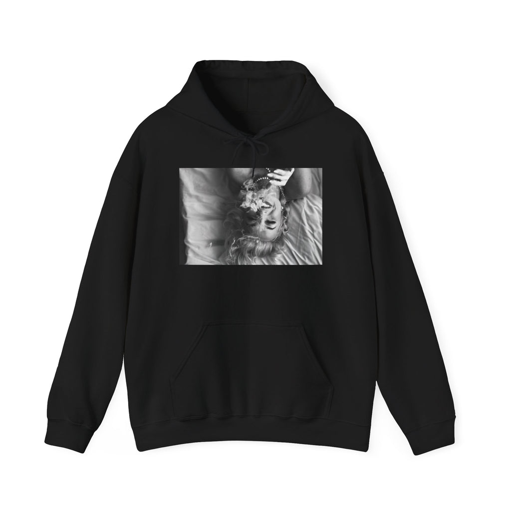 Black & White Vintage Portrait Hoodie – Upside-Down Glam Photo Sweatshirt