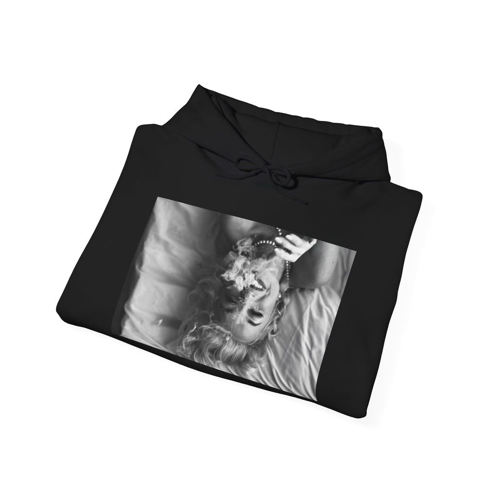 Black & White Vintage Portrait Hoodie – Upside-Down Glam Photo Sweatshirt